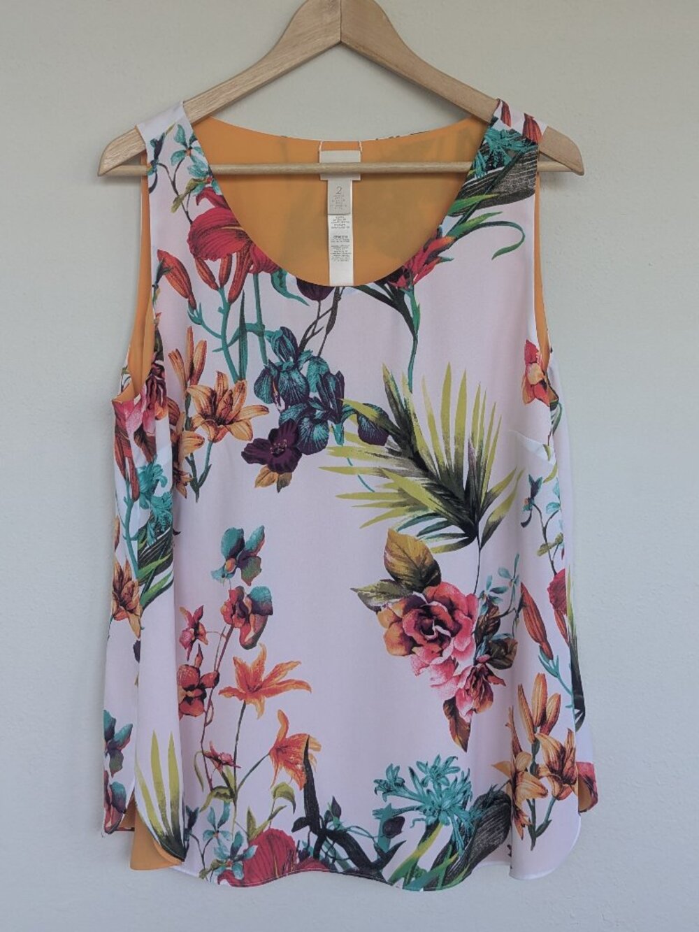 Chicos tank top size 2 white colorful floral pattern spring church layered